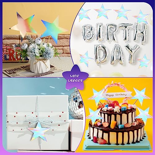 Image of 120 Pieces Iridescent Stars Cutouts Double Printed Star Cutout Aluminum Foil Paper Star Confetti Cutouts 6 Inch Large Glitter Stars Decoration for Bulletin Board Wedding Holographic Party Supplies