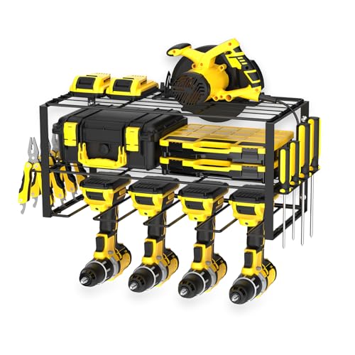 smusei Werkzeugspeicher Wandhalterung, 3 Ebenen Metall Werkzeughalter Werkstatt Organizer, Professional Heavy Duty Werkzeugregal für Bohrer Akkuschrauber usw