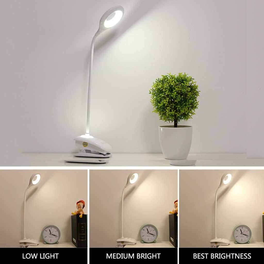 Lampka biurkowa Klips czytanie Światło do łóżek Akumulator USB Touch ON/OFF 3 poziomy Ściemnialny Nightlight Clip-On Lampa Reading Lamp Lampka architekt biuro (Color : A)
