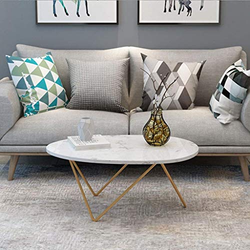 Table basse en marbre blanc moderne 80cm avec piétement métal