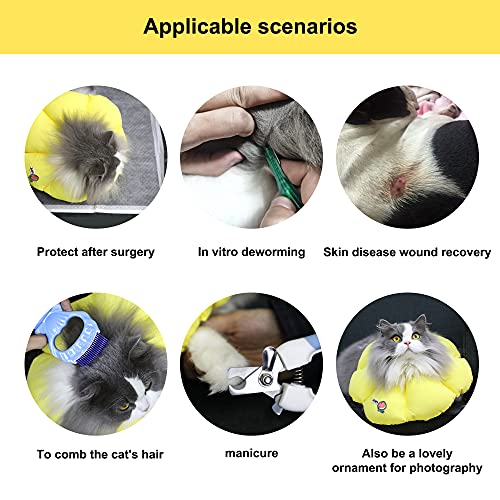 Image of HiDREAM Cat Cone Collar,Cute Waterproof Elizabethan e Collar for Cats,Anti-Bite Lick Wound Healing Safety Cat Recovery Collar,Yellow Flower All-Season Style