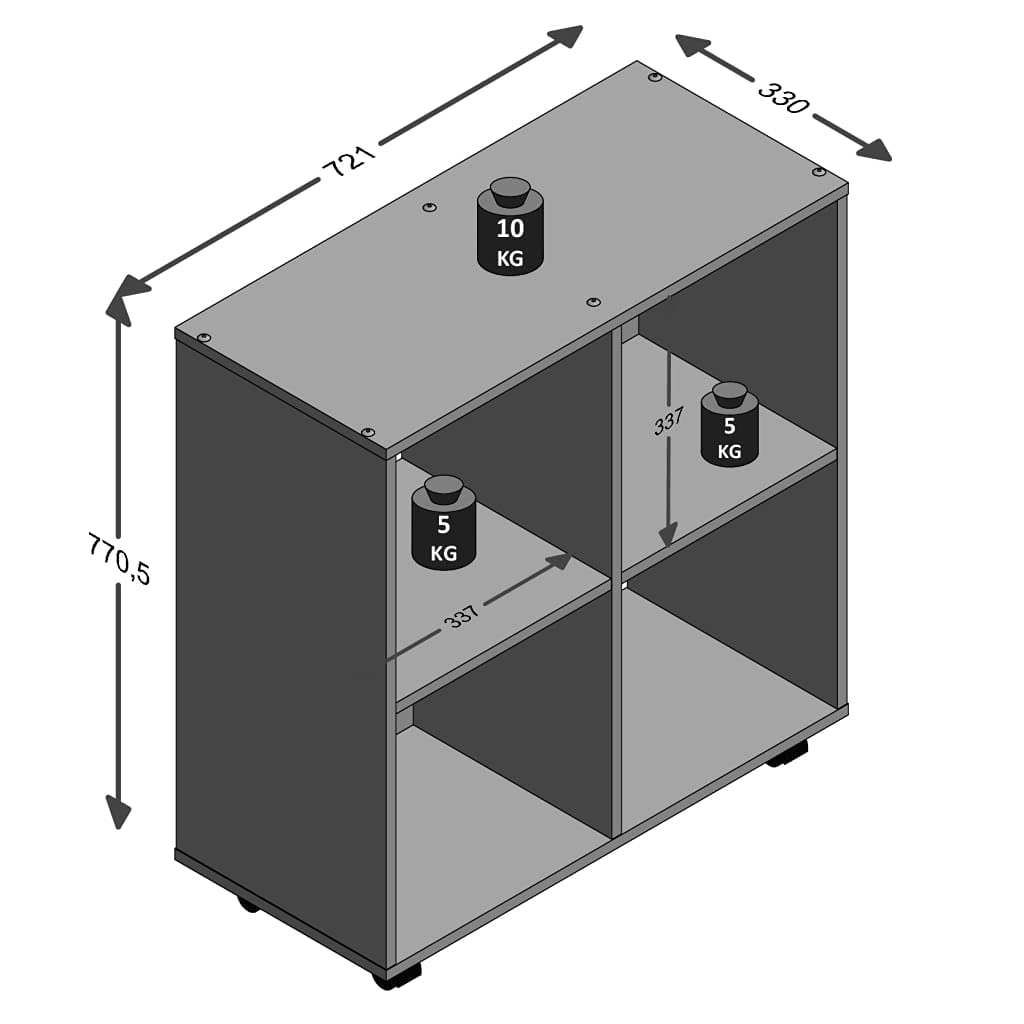 FMD furniture Etagère de Bureau, Bibliothèque sur roulettes, idéale pour Les dossiers A4, Blanche, 72 x 77 x 33 cm (L x H x P) 290-001E