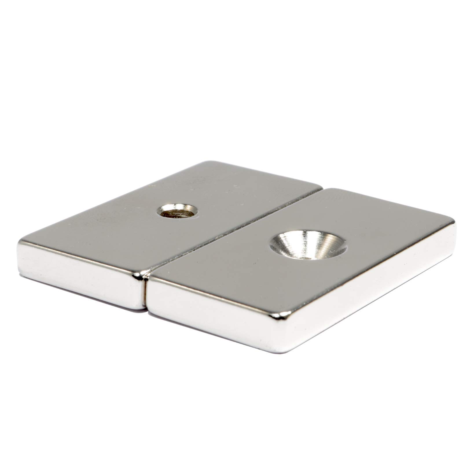 Aimant En Néodyme Avec Alésage Et Abaissement, Dimensions : 60 X 20 X 4 Mm, Parallélépipède, 2 Trous M4 De 4 Mm Pour Vis à Tête Fraisée, 1 Pièce