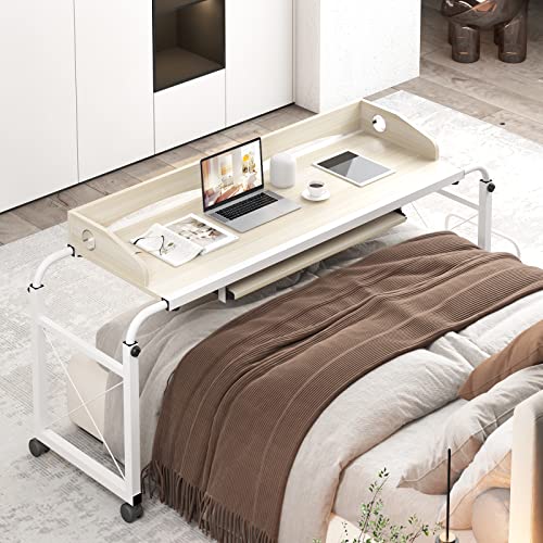 Sdhyl 47‘’ Overbed Table With Wheels, Adjustable Over Bed Bedside Table, Mobile Computer Desk With Monitor Stand And Keyboard Tray, Height Adjustable Workstation Laptop Cart Computer Table (Maple) #TOP8