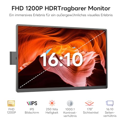 Omiodo 14" Laptop Bildschirm Erweiterung Screen Extender FHD 1200P Anti-Glare Ultradünn Tragbarer Monitor Für Laptop mit Ständer Plug &… – Ansicht 3