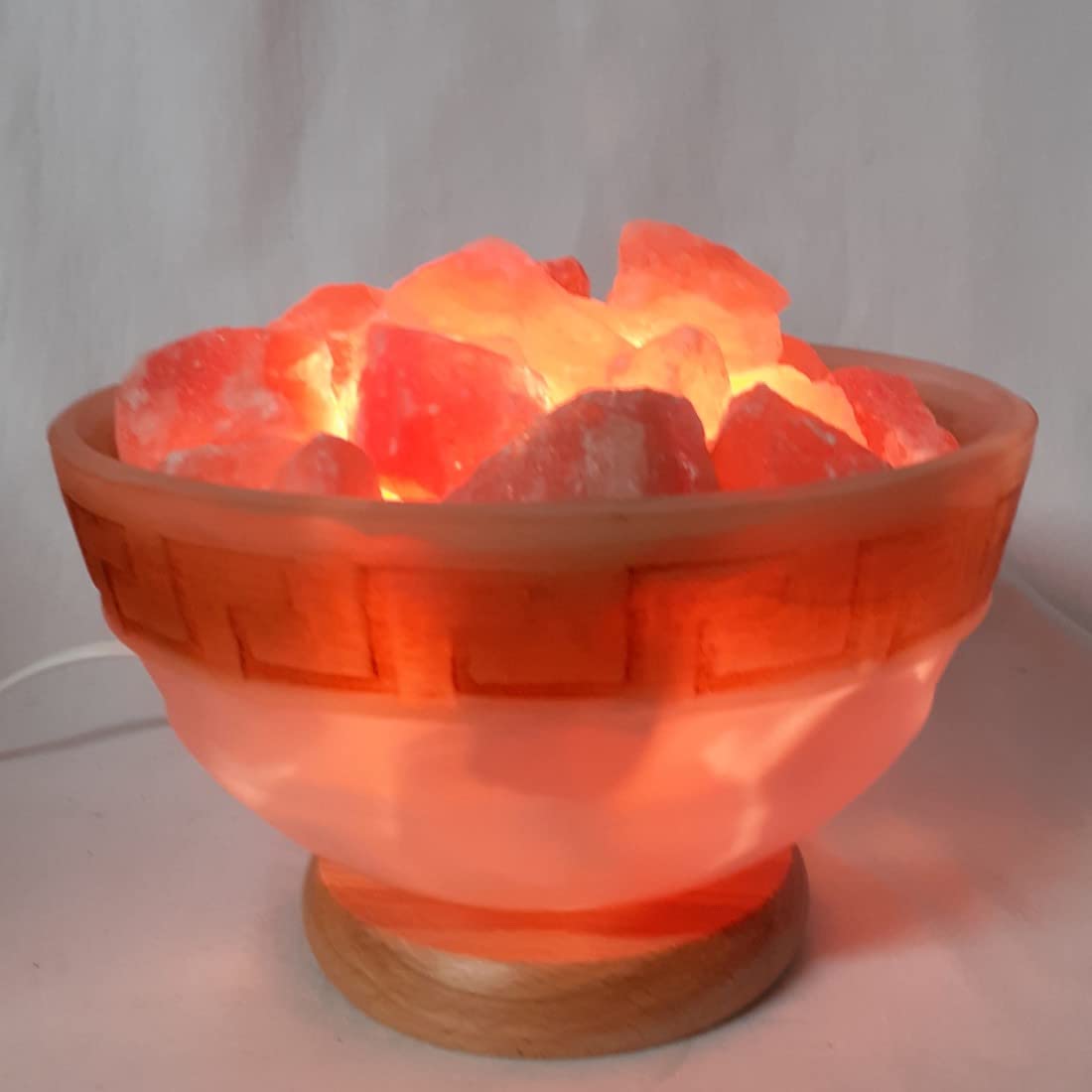 Salzkristall Lampe Feuer des Olymp | Salzstein Beleuchtung | Salz Brocken Lampe | Echte Salzbrocken in einer hellen Glasschale beleuchtet