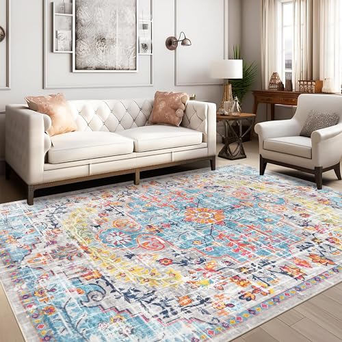 Pauwer Boho Area Rug 5x7 Washable Rugs for Living Room Vintage Non Slip Area Rug Ultra Soft Throw Rugs Carpet for Bedroom Dining Room Dorm