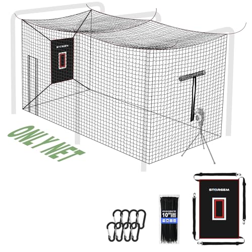Storgem Baseball Batting Cage Net, Frame Not Include, 8' X 8' X 15' Baseball and Softball Cage Netting with Door, Target Cloth, Heavy Duty Enclosed Hitting Cage Net for Backyard and Indoor by Storgem - Used condition - US$118.25