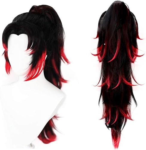 Miniatura 5 de AIUKAKP Disfraz de cosplay de Tsugikuni Yoriichi, kimono de Tsugikuni con peluca y aretes, bata roja, uniforme para Halloween