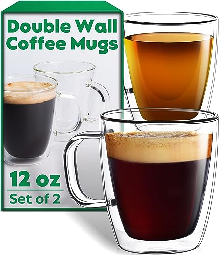 Eparé 12 Oz Double Wall Coffee Mugs Set Of 2 - Large Iced Latte Glass Coffee Cups With Handle - Lightweight Double Walled Glass Coffee Mug - Cappuccino, Tea, Or Espresso Glass Cups #TOP24