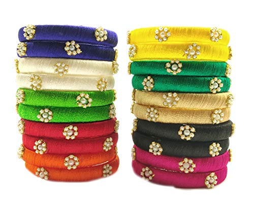 Silk Thread Bangles Set Multicolor Pearl Embellished 20 kada Bangles Set