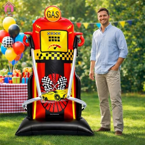 Image of Party Warehouse Racing Car Gas Standee Balloon for Kids Birthday Party Decoration|Large (XL) size Self Standing Foil Balloon| Car Theme & Birthday party supplies|Boys Birthday, Racing Theme Decoration