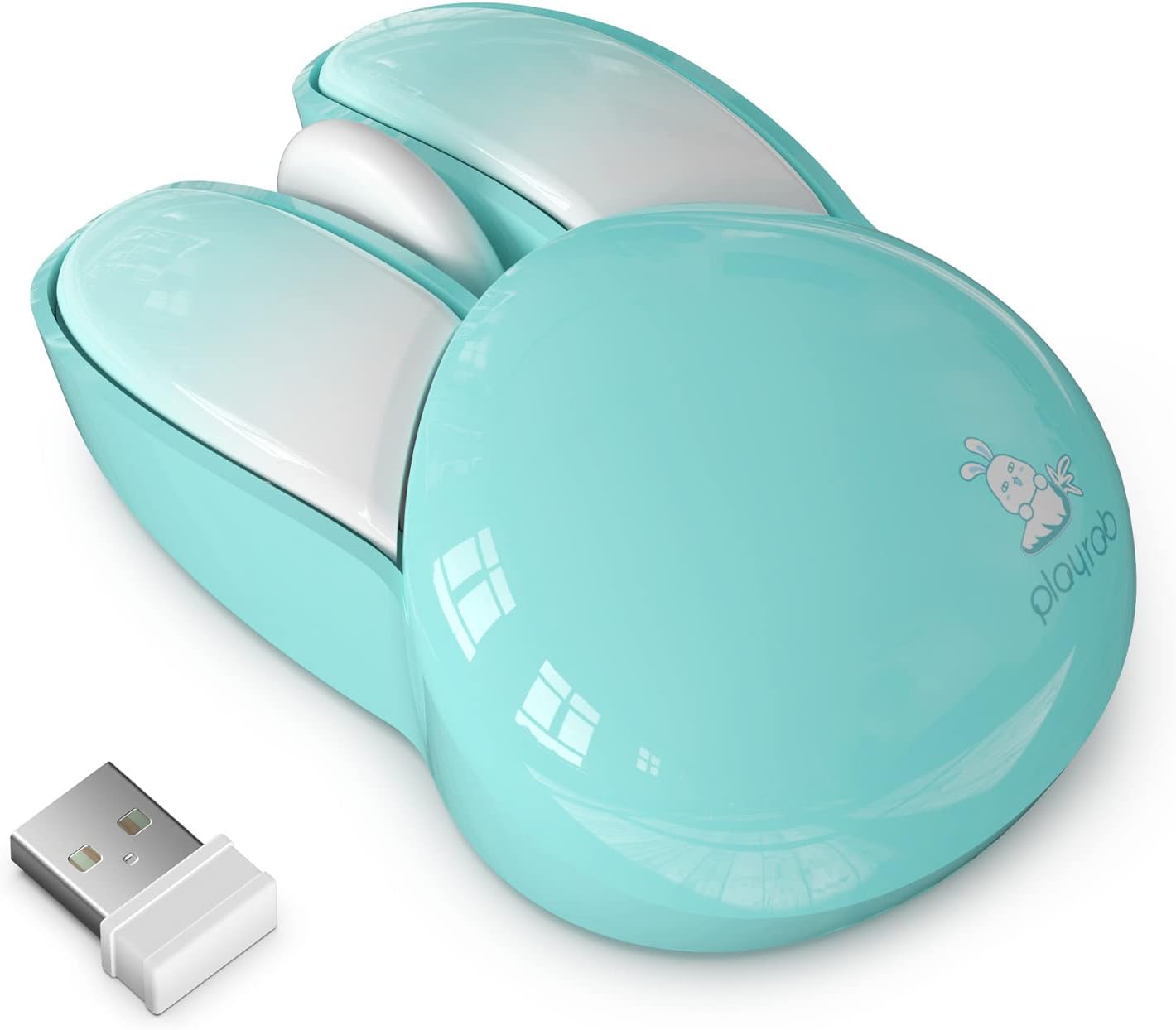 Wireless Compact Silent Mouse with Cute Rabbit Designs, 2.4GHz Plug and Play Wireless Opatical Mouse with USB Nano Receiver for Laptop/PC/Computer - Blue