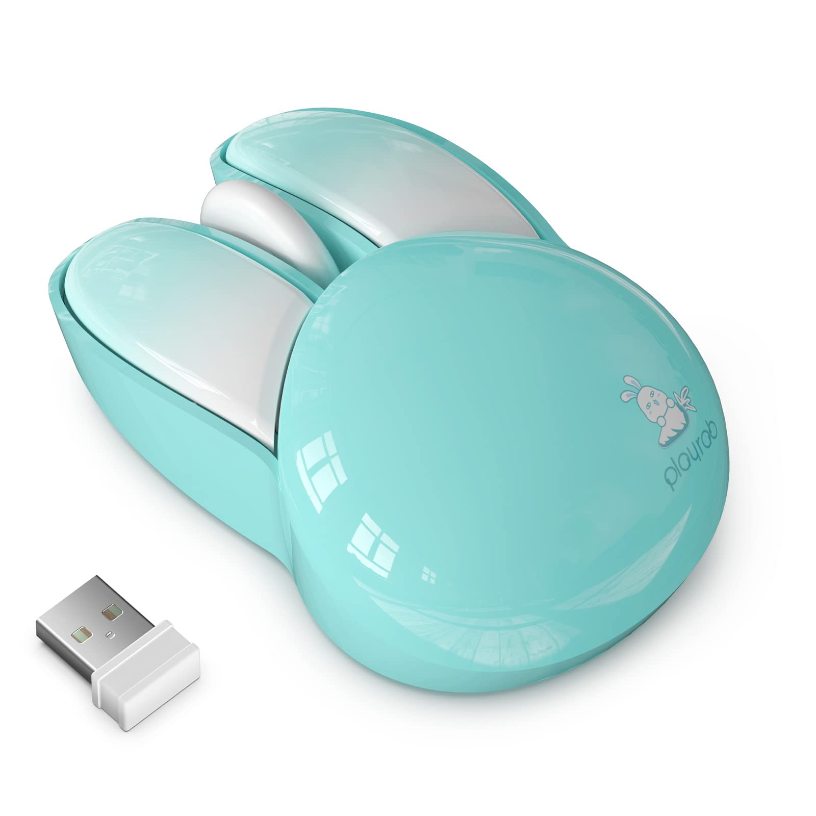 Wireless Compact Silent Mouse with Cute Rabbit Designs, 2.4GHz Plug and Play Wireless Opatical Mouse with USB Nano Receiver for Laptop/PC/Computer - Blue