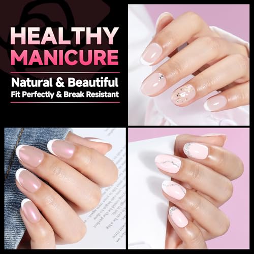 Image of UNA GELLA Short Oval Round Nail Tips Pre-shaped Half Matte 120pcs | Short Oval Round Soft Gel Nail Tips Full Cover Clear Acrylic Fake Nails for Press on Nail Extensions Home DIY Salon 12 Sizes