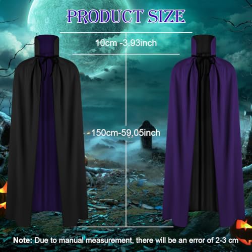 AOOWU Halloween Kostüm Umhang, Damen Vampir Cape, Vampir Umhang mit Kragen, Umhang Schwarz Lila Doppelseitig, für Erwachsene, für Halloween Weihnachten Karneval(150CM)