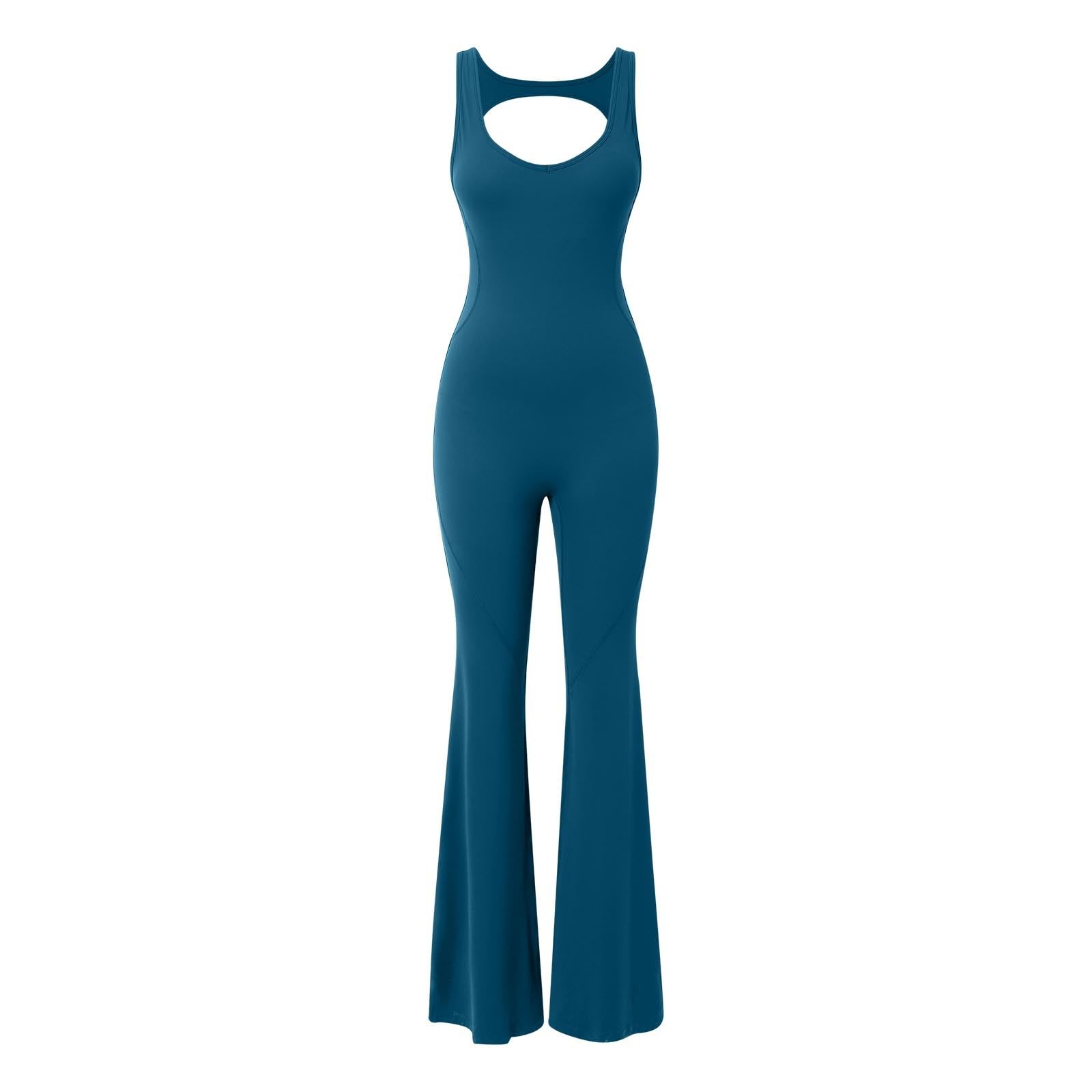Jumpsuit Donna Palestra Lunga Modellante Glutei a Push Up con Canotta e Pantaloni Zampa Tuta Intera Sportiva Aderente Veloce Asciugante Elegante Tutina Yoga Pilates Danza Aerea Body Fitness Comodo
