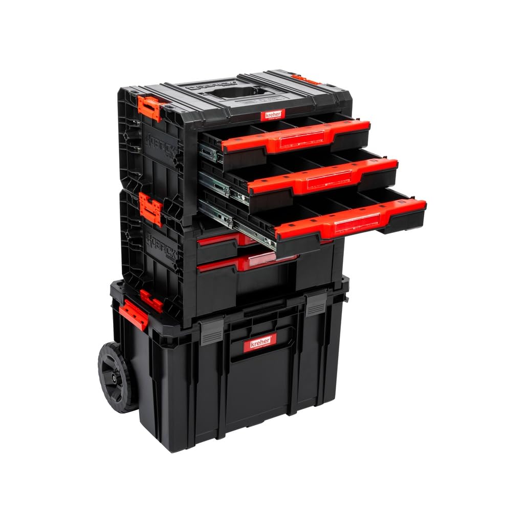 XL Werkzeugtrolley - Qbrick System Werkzeugkoffer mit Rollen, Werkstattkoffer, Werkstattwagen Set mit viel Zubehör! B x T x H in cm: 53 x 38 x 98 cm ! Der mobile Alleskönner, Privat & Gewerbe (SET 6)