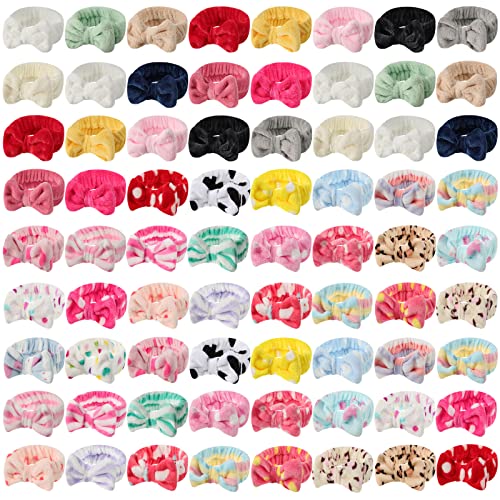 Jutom 74 Pcs Spa Headband Set 37 Styles Coral Fleece Terry Cloth Facial Hair Wrap Cosmetic Headband for Makeup, Soft Skincare & Washing Face Bow Hairbands for Women