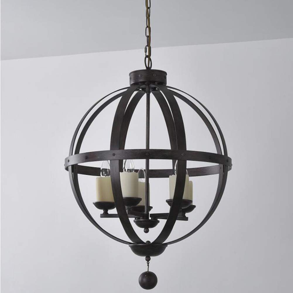 Black Farmhouse żyrandol, światła światła wisiorka kula Globe, Lampa żyrandola sufitowa z metalowym sferycznym cieniem 53x72 cm