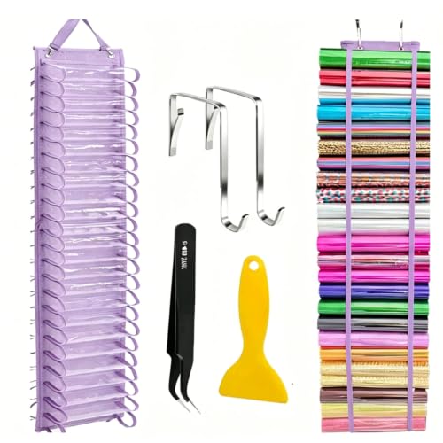 Image of 48 Compartments Vinyl Roll Storage, Vinyl Roll Holder Organizer, VinylStorage Rack Wall Mount /Over The Door for Craft Room Organizers and Storage Lengthened(Purple)