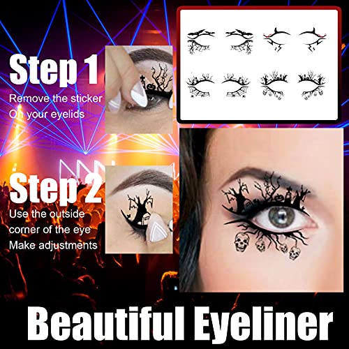 4 Pairs Halloween Eye Shadow Stickers Eyeliner Decals Spider Web Skull Bat Temporary Tattoo Stickers Face eye Makeup Stickers for Women Girls Halloween Masquerade Party. - Image 7