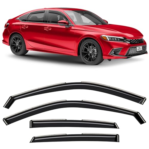 Dark Smoke Out-Channel Window Visor Set – 2.0mm Acrylic Sun Guards For 2006-2011 Honda Civic 2-Door