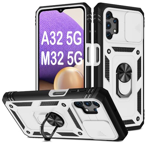 Coque Samsung M32 5G robuste blanche avec béquille rotative