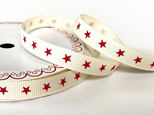 Bertie's Bows Red Star Print 9mm Ivory Grosgrain Ribbon on 3m Roll