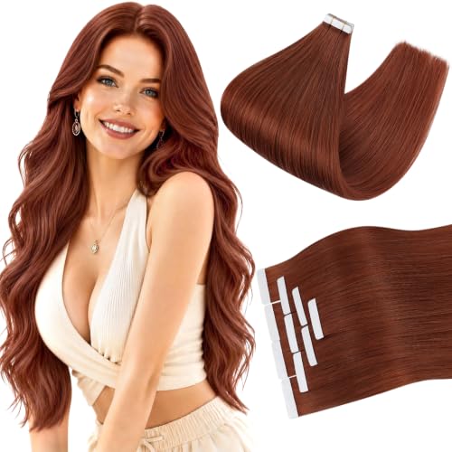 Ve Sunny Hair Tape in Hair Extensions Human Hair Warm Mahogany for Highlight
