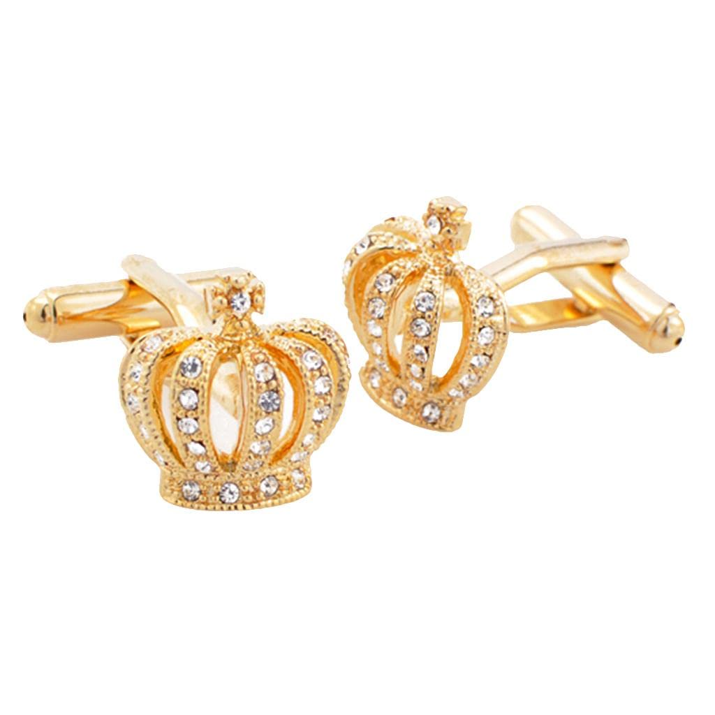 Vintage Crown Cufflinks Crystal Cuff Links Wedding Shirt Suit Button Gold-image-26