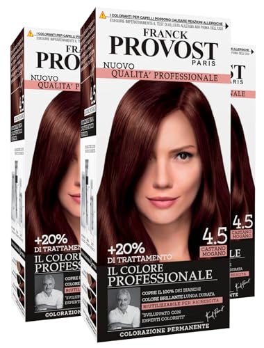 Il ki contiene: 3 confezioni di tinta permanente riutilizzabile colore 4.5 Castano mogano