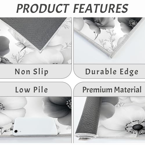 Alfombra de cocina gris oscuro lavable e ideal para pasillo y comedor 6