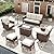 FUARTIO 7 Pieces Outdoor Patio Furniture Set with Fire Pit Table, Wicker Patio Sectional Set Conversation Wicker Swivel Chairs with Small Side Table