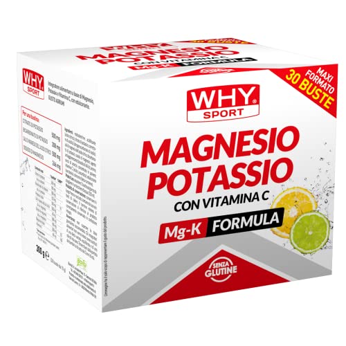 WHY SPORT Magnesio Potassio con Vitamina C - Integratore Alimentare Sali Minerali e Vitamina C Senza Glutine - Gusto Agrumi - 30 Bustine da 10 gr
