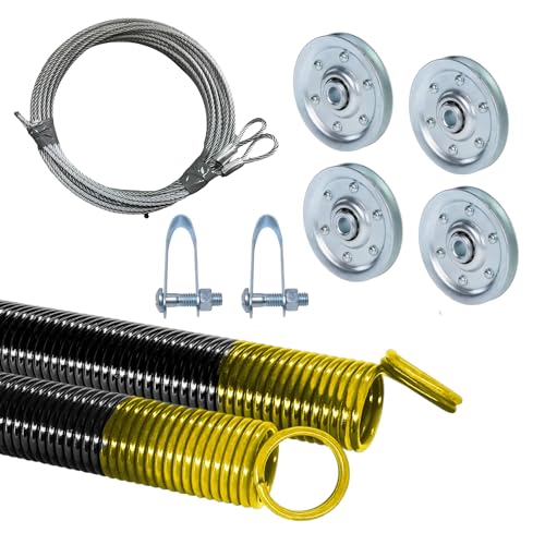 G.A.S Hardware Heavy-Duty Double-Looped Garage Door Extension Springs Bundle 130 lb (Yellow) Springs, 3' Pulleys, and Extension Cables for 7' Feet Garage Door