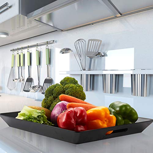 I Bkgoo Black Large Tray,Melamine Serving Tray With Handles, Set Of 2 Rectangular Tray For Food Organizer,Breakfast, Lunch, Dinner 15.5 X 12.2 X 1.6 Inch #TOP5