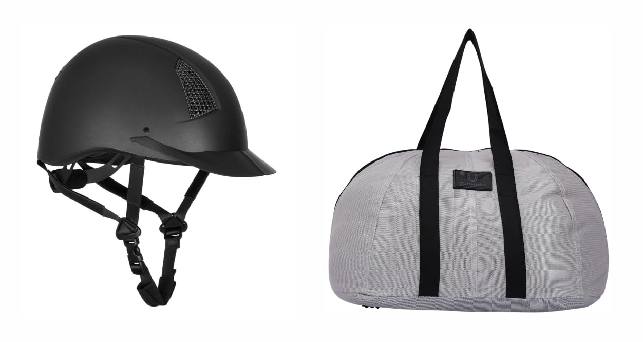 TuffRider Starter Equestrian Horse Riding Helmet with Carbon Fiber Print Grill with Mesh Helmet Bag with Assorted Color