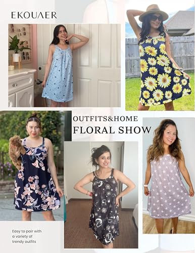 Ekouaer Women's Nightgown Sleeveless Sleepwear Wide Strap Sleep Shirt Pleated Scoopneck Nightshirt S-XXXL4