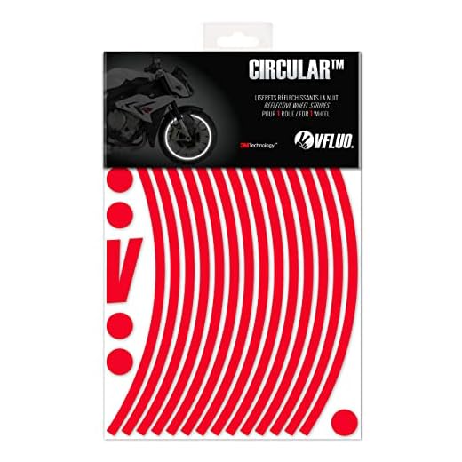 VFLUO Circular™, Kit de Cintas, Rayas Retro Reflectantes para Llantas de Moto (1 Rueda), 3M Technology™, Anchura Normal : 7mm, Rojo