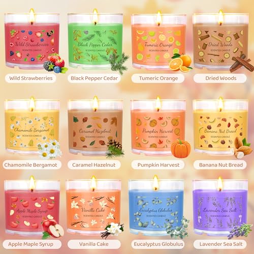 Fall Candles Bulk, 12 Pack Scented Candles for Home, Candle Set for Women, Small Soy Candles Scent of Pumpkin Vanilla Caramel Lavender, Mini Candle Gift Set for Birthday Halloween Christmas Birthday - Image 5