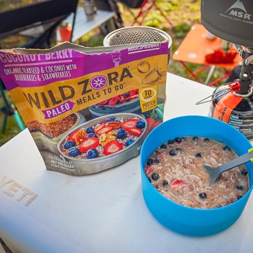 Image of Wild Zora Paleo Freeze Dried Breakfast Meals, 6 Pack, Gluten Free Camping and Backpacking Food, No Added Sugar, Healthy On-the-Go Travel Meal, Coconut Berry, Cacao Banana, and Pineapple Mango Flavors