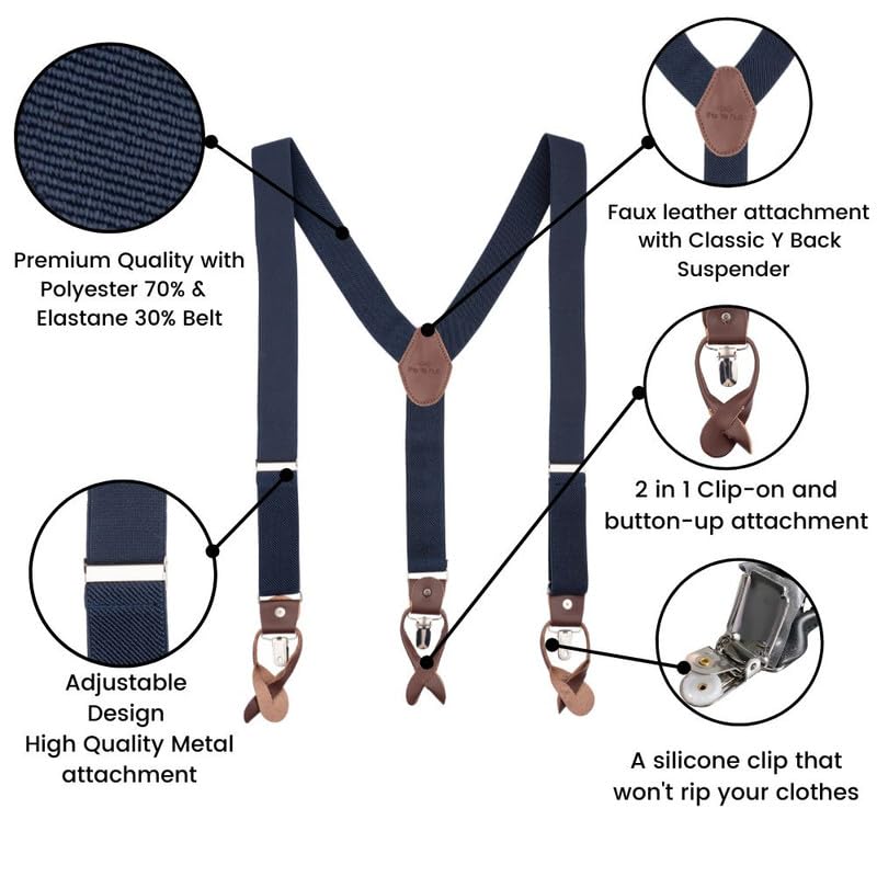 Image of The Tie Hub Button Suspenders for Men | Gentry Button-On Y-Back Elastic Braces | Adjustable 1.25 Inch | Formal Wedding
