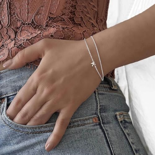 ChicSilver Initial Bracelet for Women 925 Sterling Silver Letter Initial Bracelet Dainty Personalized 26 Alphabet Jewelry Gifts for Birthday Anniversary Wedding3