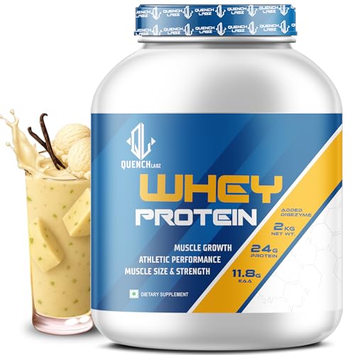 Image of QUENCHLABZ Whey Protein Powder - 2KG Vanilla | 24g Protein, 11.8g EAA, Added Digezyme | Supports Muscle Growth, Recovery & Performance | Best Whey Protein for Weight Loss & Lean Muscle Mass