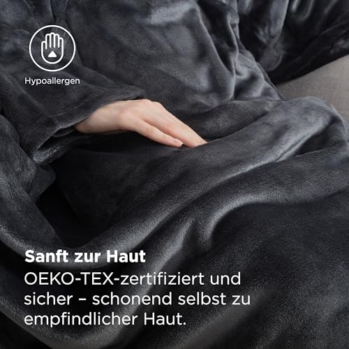 BEDSURE Decke mit Ärmeln Kuscheldecke - Weihnachten Geschenke für Männer, Warm Ärmeldecke & Sofadecke für Erwachsene, Flauschige Ganzkörperdecke zum anziehen, Tragbare Decke, 150x200cm, Anthrazit