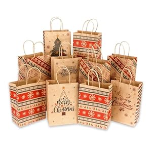 24 bolsas de regalo de Navidad, bolsas de Navidad para regalos, bolsas de regalo de Navidad, bolsas de papel kraft de Navidad a granel, pequeñas bolsas de regalo con asas, bolsa de regalos de Navidad,
