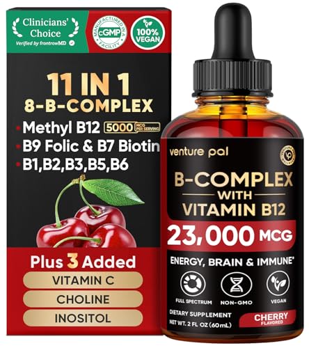 Image of Vitamin B Complex 23000mcg - Methyl B12| B9 Folic|B7 Biotin,B1,B2,B3,B5,B6 | Vitamin B Complex Liquid Drops for Men & Women with Vitamin C, Choline & Inositol for Energy, Immune & Brain Support - 2Oz