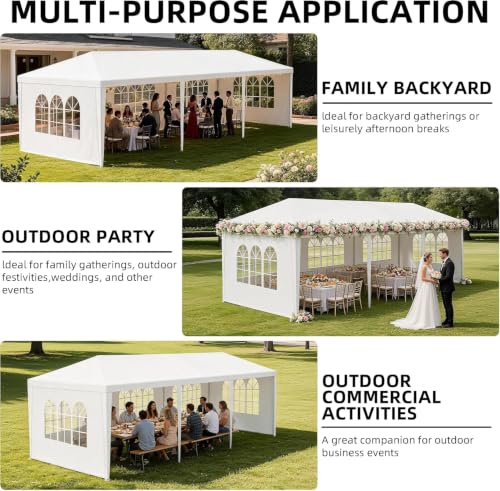 Image of 10x30 White Canopy Tent with 5 Removable Sidewalls and Windows, Waterproof Outdoor Party Gazebo Tent for Backyard Wedding Events BBQ Graduation