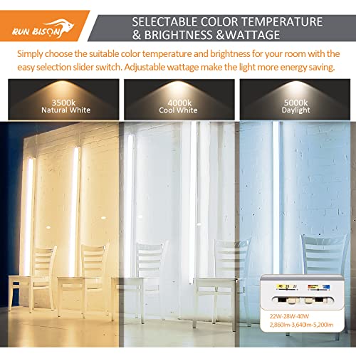 Run Bison 4Ft Led Linear Strip Light, 3 Color Selectable 3500K-5000K,Lumen Adjustable 2860/3640/5200Lm,120-277V, 0-10V Dimmable Led Shop Light, Ul Certified, Dlc Listed,Small Size #TOP4